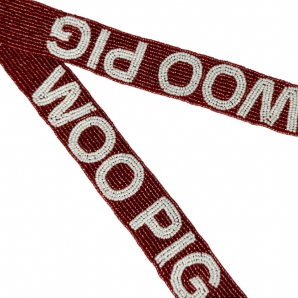 University of Arkansas Beaded Woo Pig Suie Purse Strap